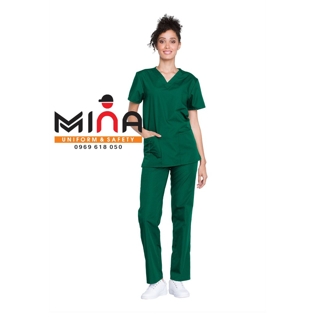 Bộ scrubs bác sĩ, quần áo y tế phẫu thuật - Màu Xanh lá VẢI CAO CẤP (Có hình ảnh thực tế)