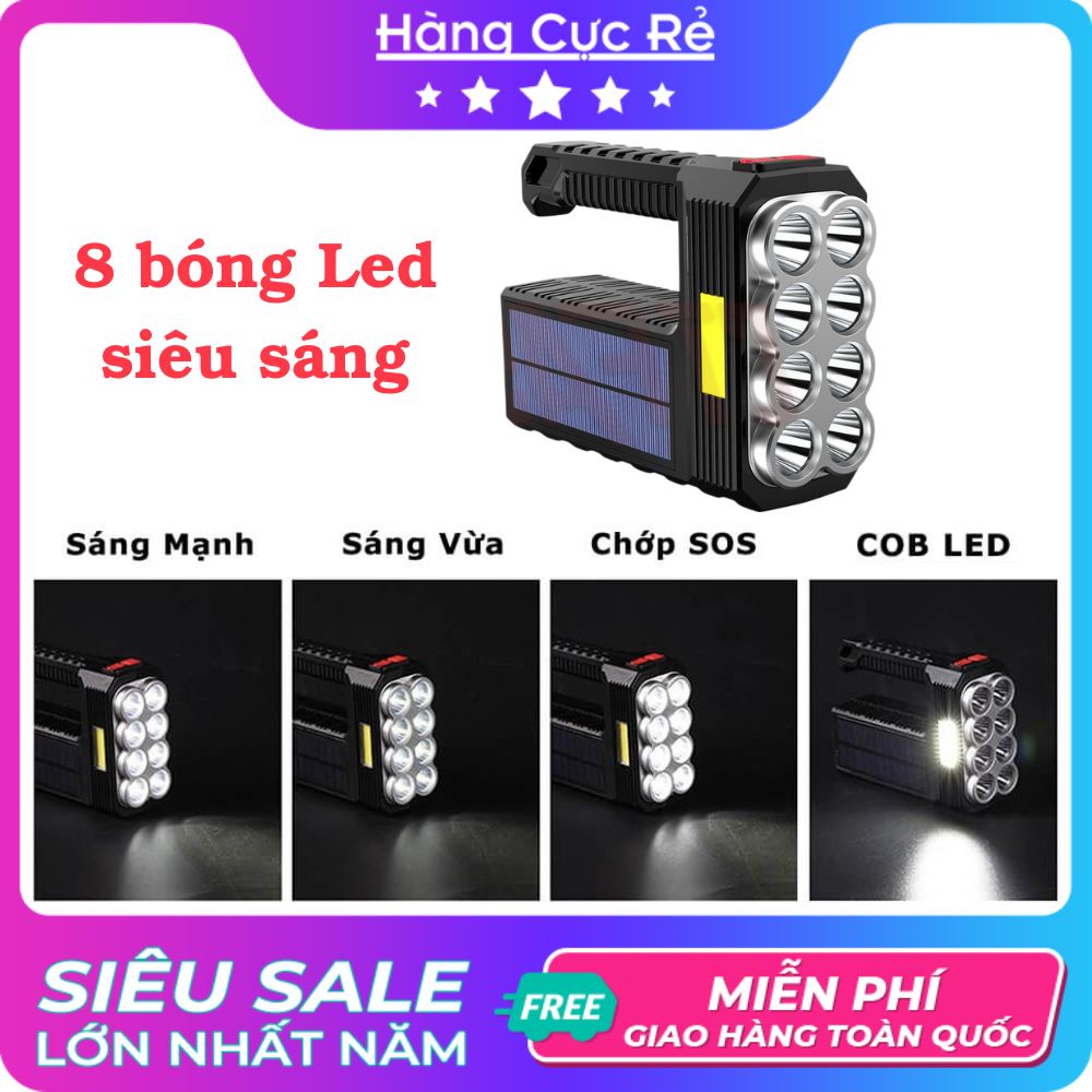 Đèn pin cầm tay siêu sáng W5117, 8 bóng Led, chiếu xa 100m, pin sạc, 4 chế độ sáng có COB – Shop Hàng Cực Rẻ