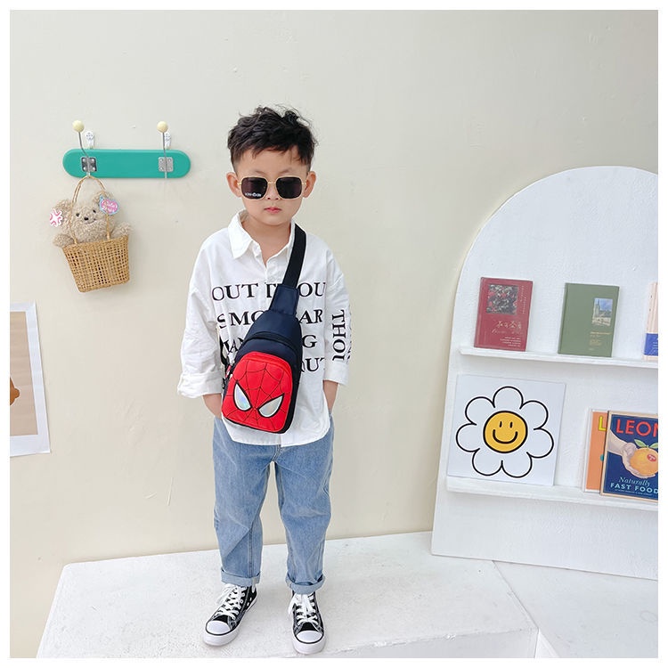 ♛Túi Đeo Chéo Ngực Vải Canvas Họa Tiết Spiderman Phong Cách Hàn Quốc Cho Bé Trai
