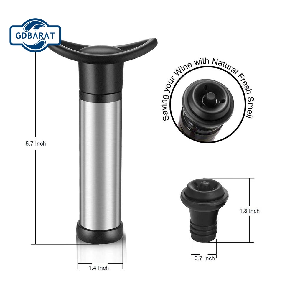 Máy Bơm Chân Không Bảo Quản Chai Rượu Vang Đỏ Kèm 6 Nút Chặn Bằng Silicone