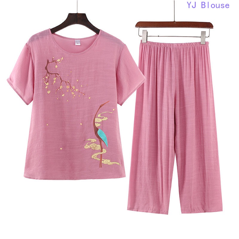 Bộ Trang Phục Gồm Áo Tay Ngắn Và Quần Dài Ống Rộng Bằng Vải cotton Lanh Thời Trang Mùa Hè Dành Cho Bạn Nữ SPSM