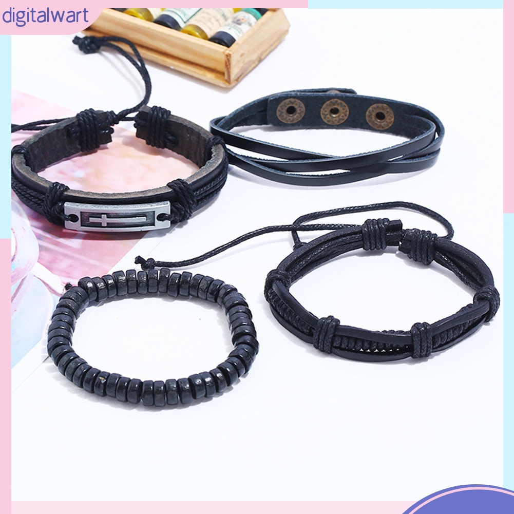 Bộ 4 vòng tay giả da nhiều lớp sành điệu cho nam