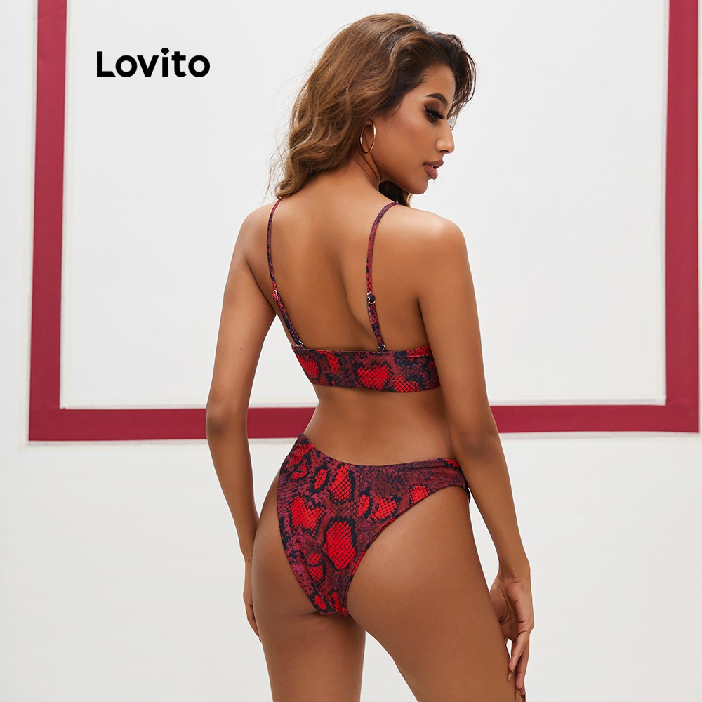 Đồ bơi Lovito hở lưng hoạ tiết da báo lưng cao L14X048 (màu đỏ)