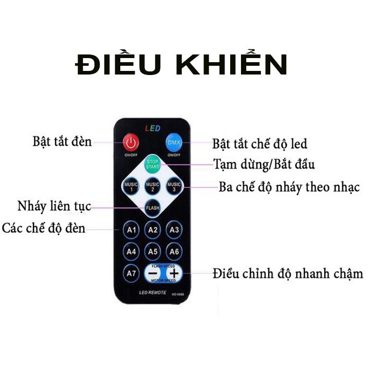 Đèn LED Nhấp Nháy Xoay 7 Màu, Cảm Ứng Âm Thanh Tạo Hiệu Ứng, Có Điều Khiển, Trang Trí Cho Ngày Tết, Cực Đẹp.