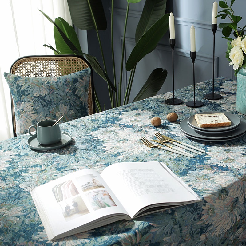 Vỏ Gối Hình Vuông Họa Tiết Hoa Màu Xanh Dương Chất Liệu Jacquard Cao Cấp