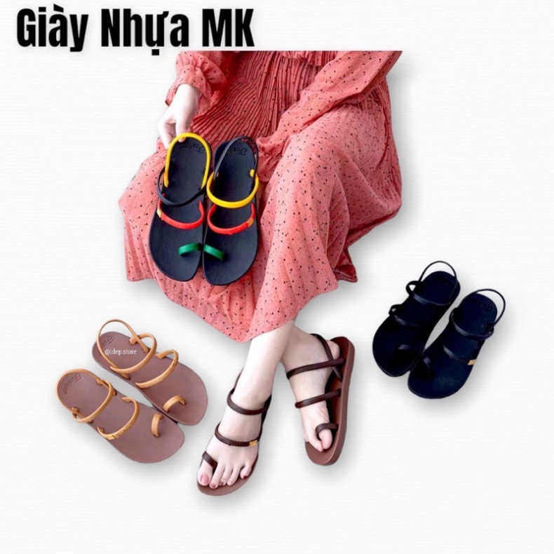 Giày Sandal nữ đi mưa xỏ ngón 2 dây ngang siêu êm siêu bền đưa theo học đi làm việc đi dạo - GL039