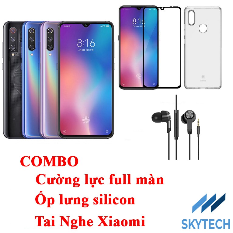 [Mã ELMT6 giảm 4% đơn 6Tr] Điện thoại Xiaomi Mi 9 128GB Ram 8GB + Ốp + Cường lực 9D Full + Tai nghe - Hàng nhập khẩu