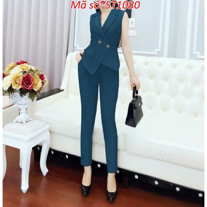Set nguyên bộ quần tây áo cổ vest túi giả