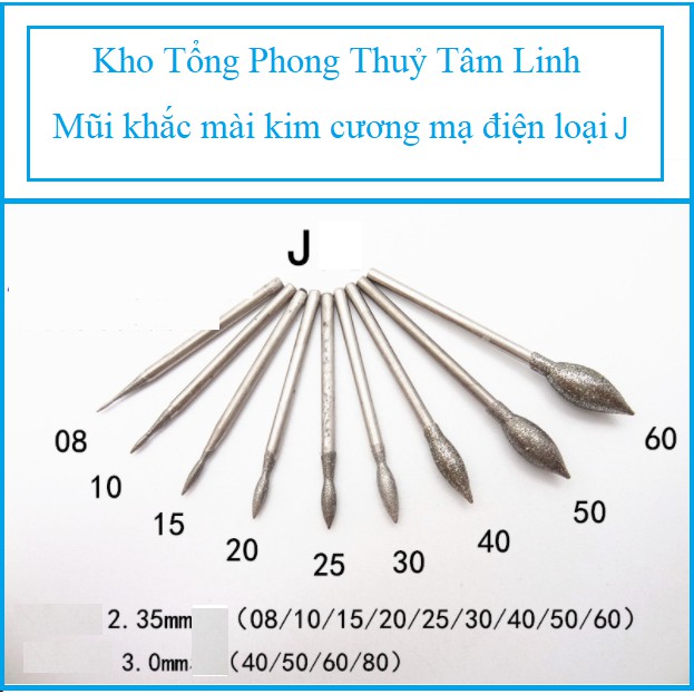 Mũi kim cương mài khắc đá quý, ngọc bích loại J| Kho tổng phong thủy tâm linh