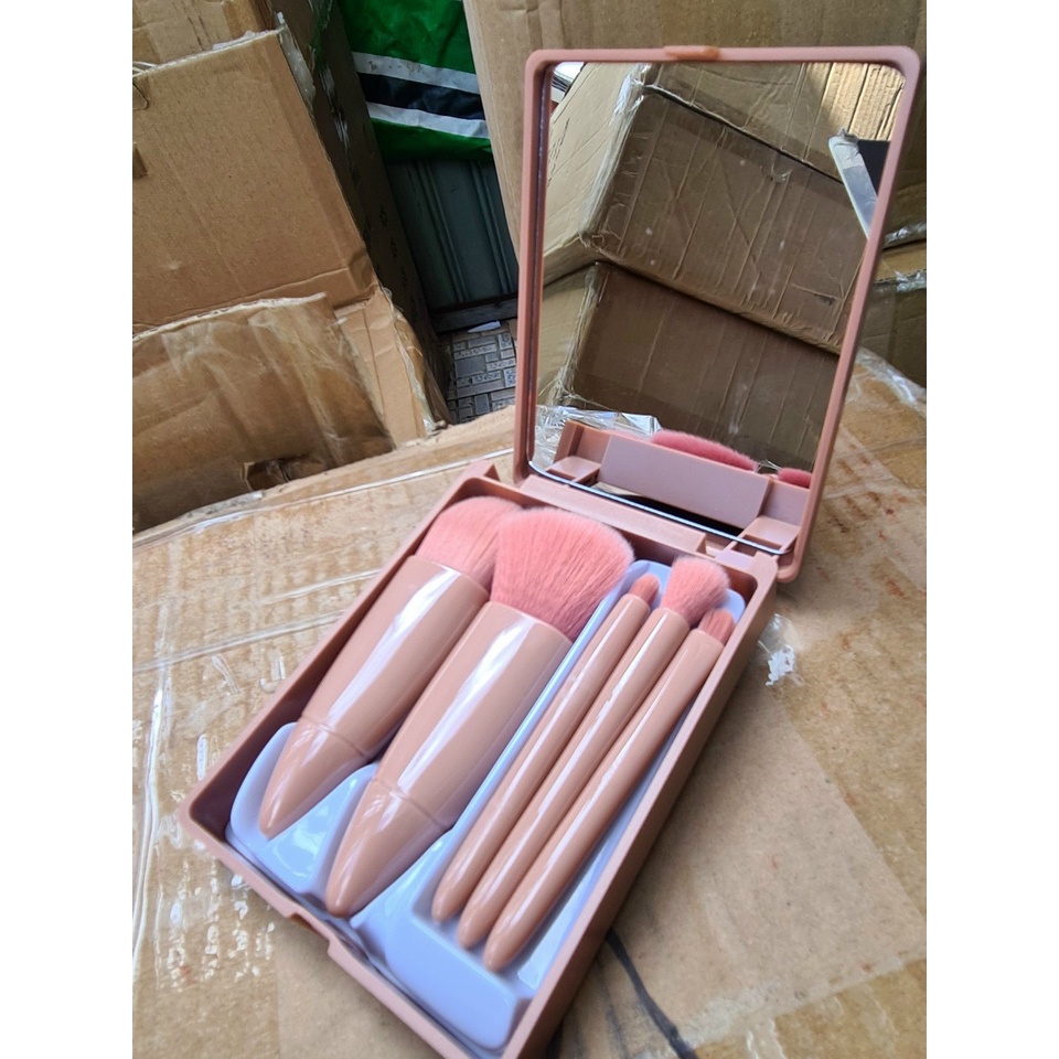 SET 5 CÂY CỌ TRANG ĐIỂM HỒNG PASTEL KÈM GƯƠNG SOI