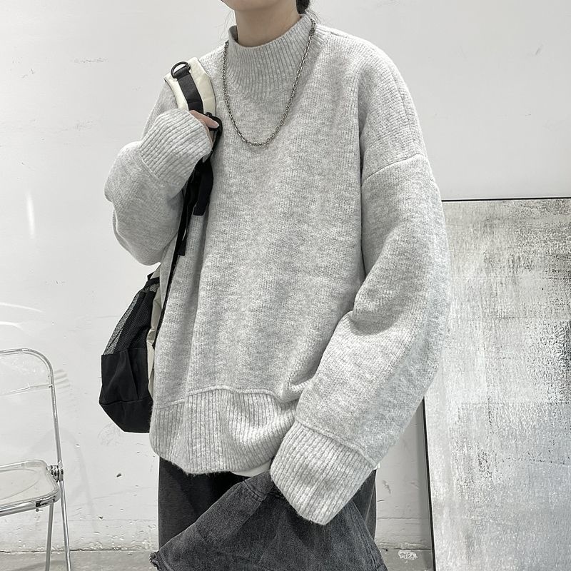 Áo Sweater Dệt Kim Cổ Lọ Màu Trơn Đơn Giản Thời Trang Hong Kong Cho Nam