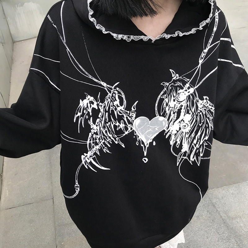 Áo Hoodie Tay Dài Dáng Rộng Phối Tai Thỏ Phong Cách Gothic Punk Dành Cho Nữ | BigBuy360 - bigbuy360.vn