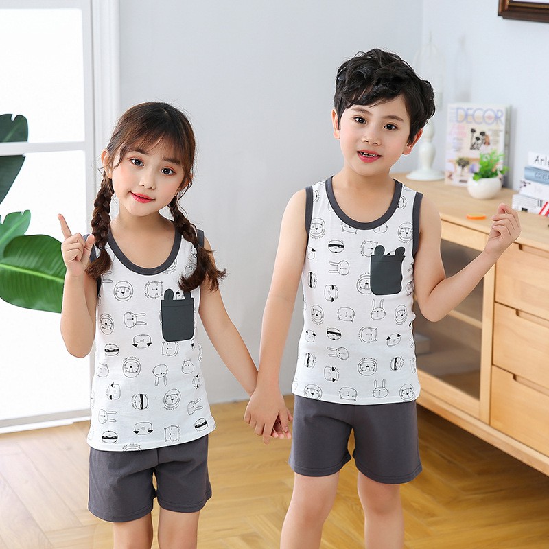 Bộ ba lỗ chất cotton mỏng, mát hàng Quảng Châu cao cấp cho bé trai, bé gái 1-3 tuổi