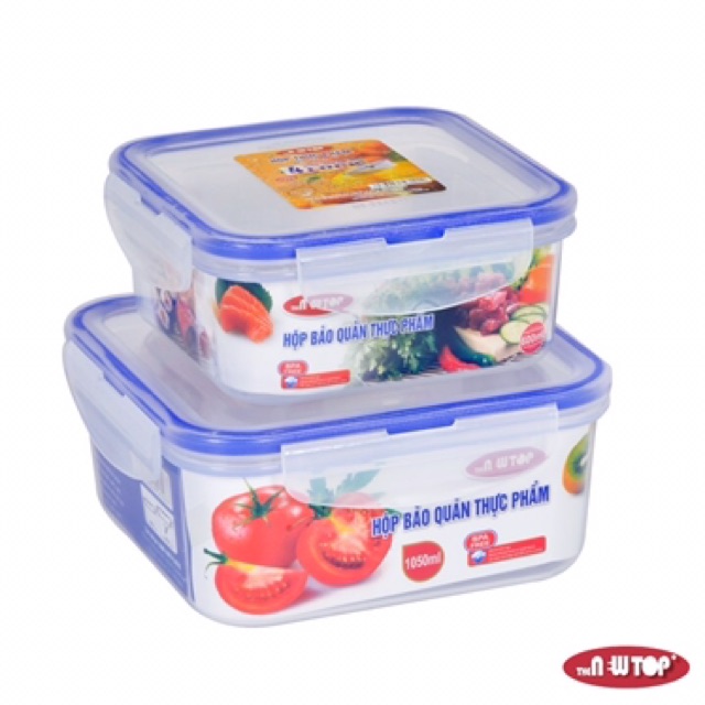 Bộ 2 Hộp Đựng Thực Phẩm 4 Khoá Song Long 2242 ( 1050ml &amp; 600ml)