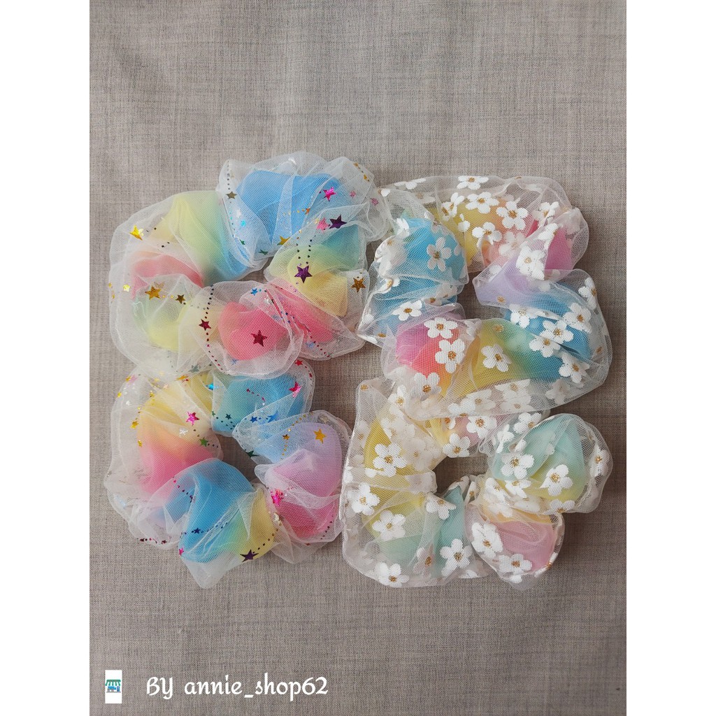 Dây buộc tóc Scrunchies cầu vồng