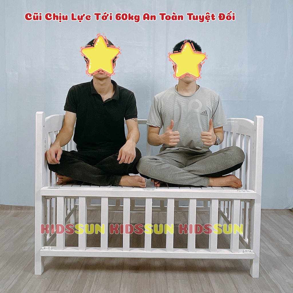 [Combo 3] Cũi Trẻ Em Nôi Cũi Gỗ Quế Màu Trắng Kích Thước [110x70x96cm] Tặng Bánh Xe Chịu Lực 60kg Hàng Xuất Khẩu