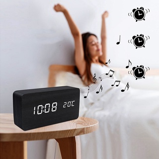 Wooden LED Alarm Clocks Digital Display Table Clock Black