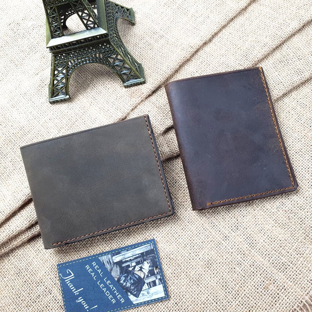 Ví nam da bò sáp may thủ công handmade WS226LEA   - 100% da bò thật, BH 3 năm