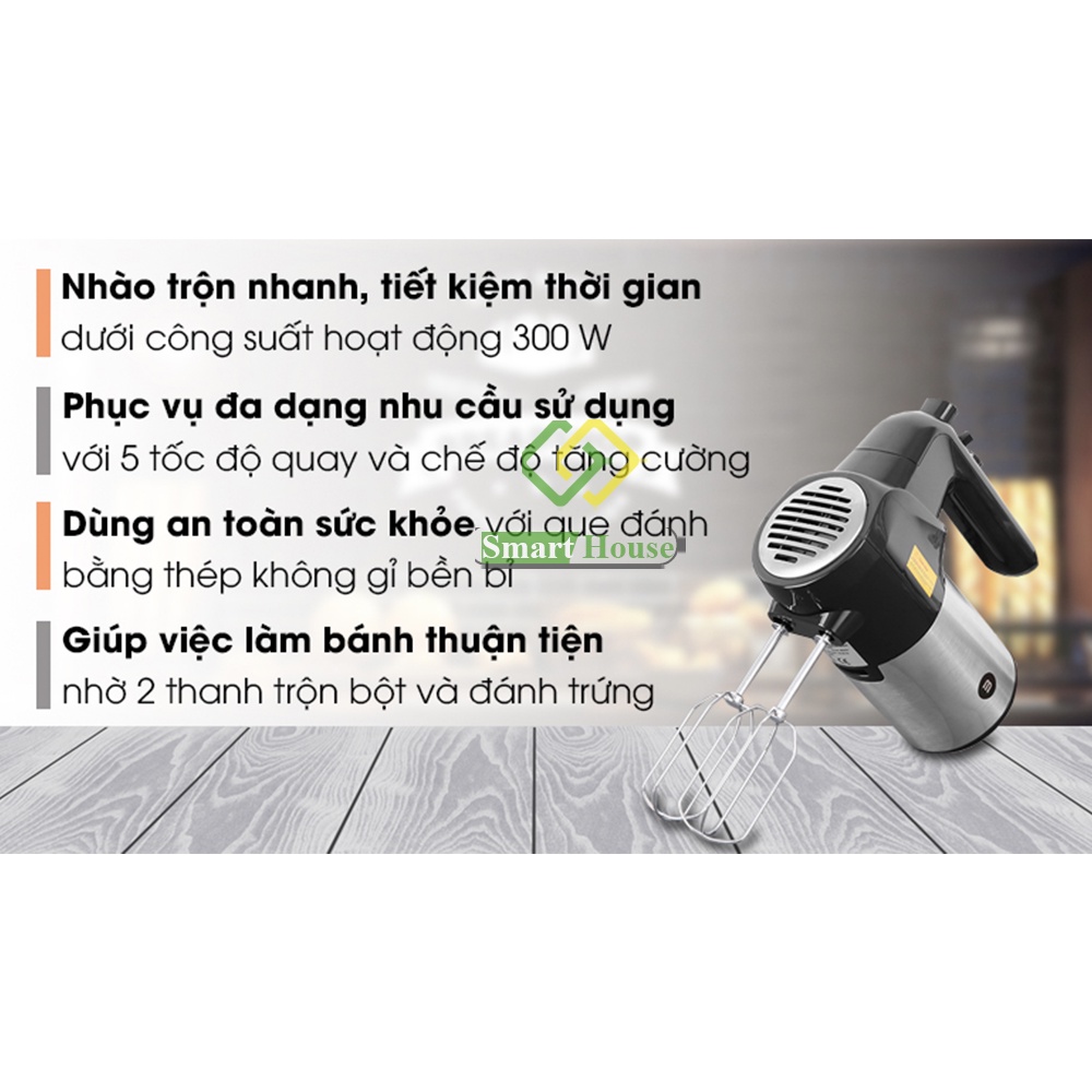 Máy Đánh Trứng Mishio 300W Đa Chức Năng Thép Không Gỉ An Toàn - Smart House