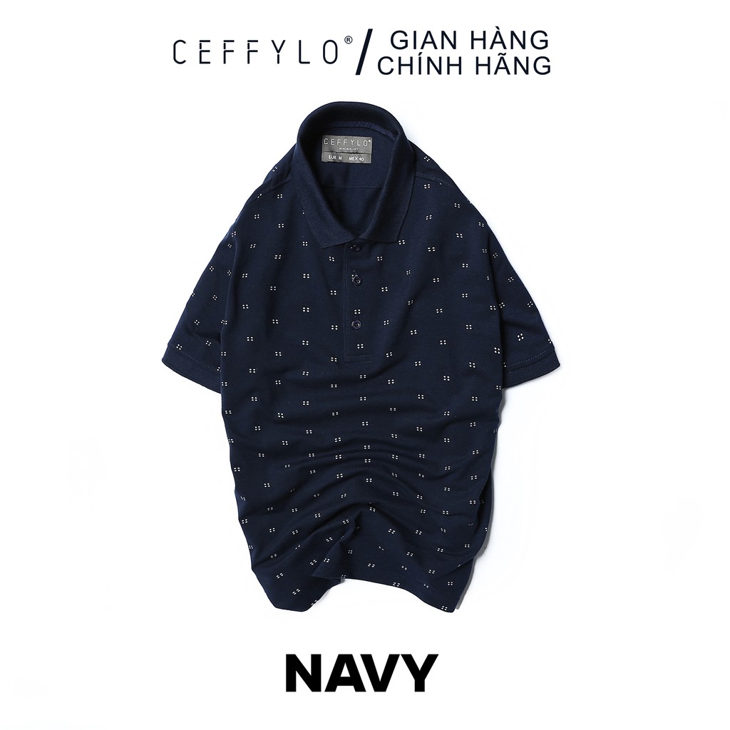 [Mã BMBAU50 giảm 7% tối đa 50K đơn 99K] Áo Polo Xanh Navy HT In Tràn Chấm Bi vải Cotton mềm mịn - CEFFYLO