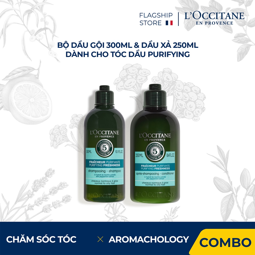 Bộ sản phẩm gội xả dành cho tóc dầu L'Occitane Purifying Shapoo 300ml&amp;Conditioner 250ml