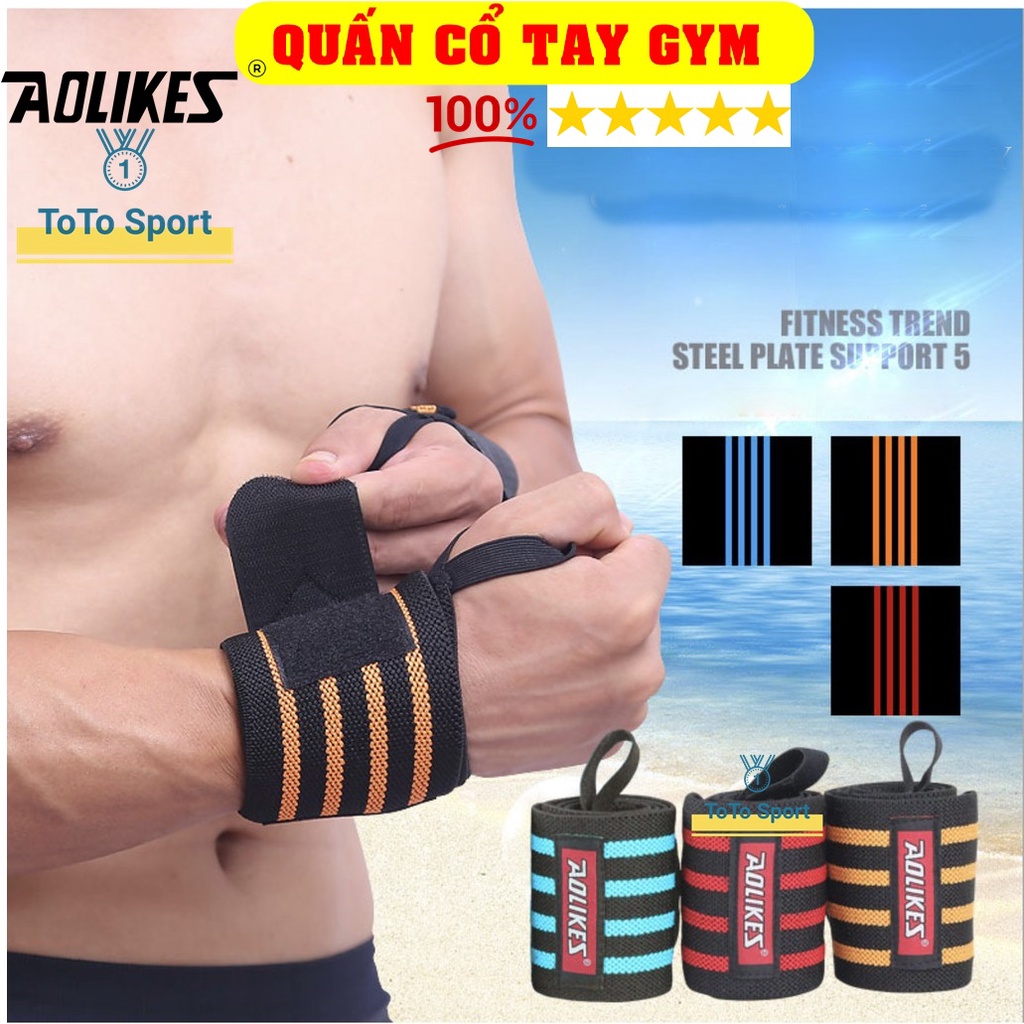 Băng Quấn Cổ Tay Tập Gym, Băng cổ tay Aolikes bản 4 bản to sọc dài A1539