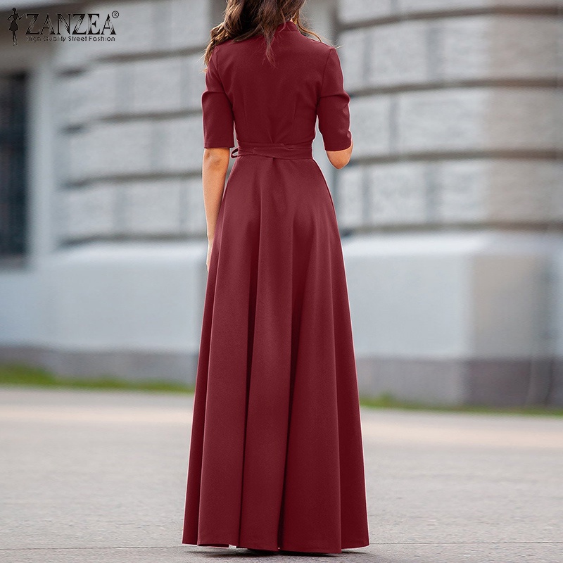 Đầm chữ A ZANZEA tay lửng cổ chữ v phong cách Châu Âu thời trang cho nữ