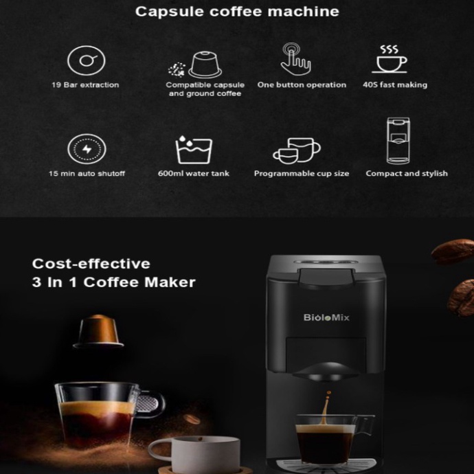 Máy pha cà phê Espresso BK-513, 1450W. Thương hiệu cao cấp đăng ký tại USA (Mỹ) BioloMix - CHÍNH HÃNG BẢO HÀNH 1 NĂM {CH