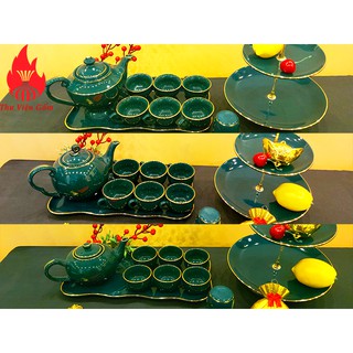 Bộ ấm chén men xanh cổ vịt Bát Tràng (Combo Tết)