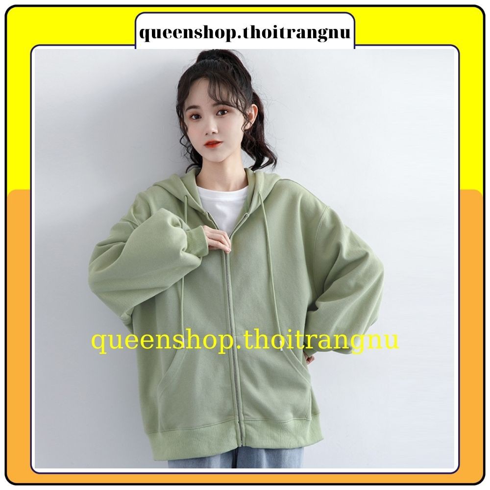 Áo khoác hoodie nỉ trơn unisex , áo nỉ mũ ulzzang có khóa kéo chất đẹp Queenshop