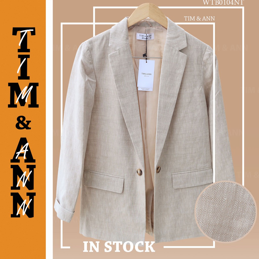 Áo Blazer Nữ 2 Lớp Dáng Suông - Linen Be 0104NT - Thời Trang Nữ Tim & Ann