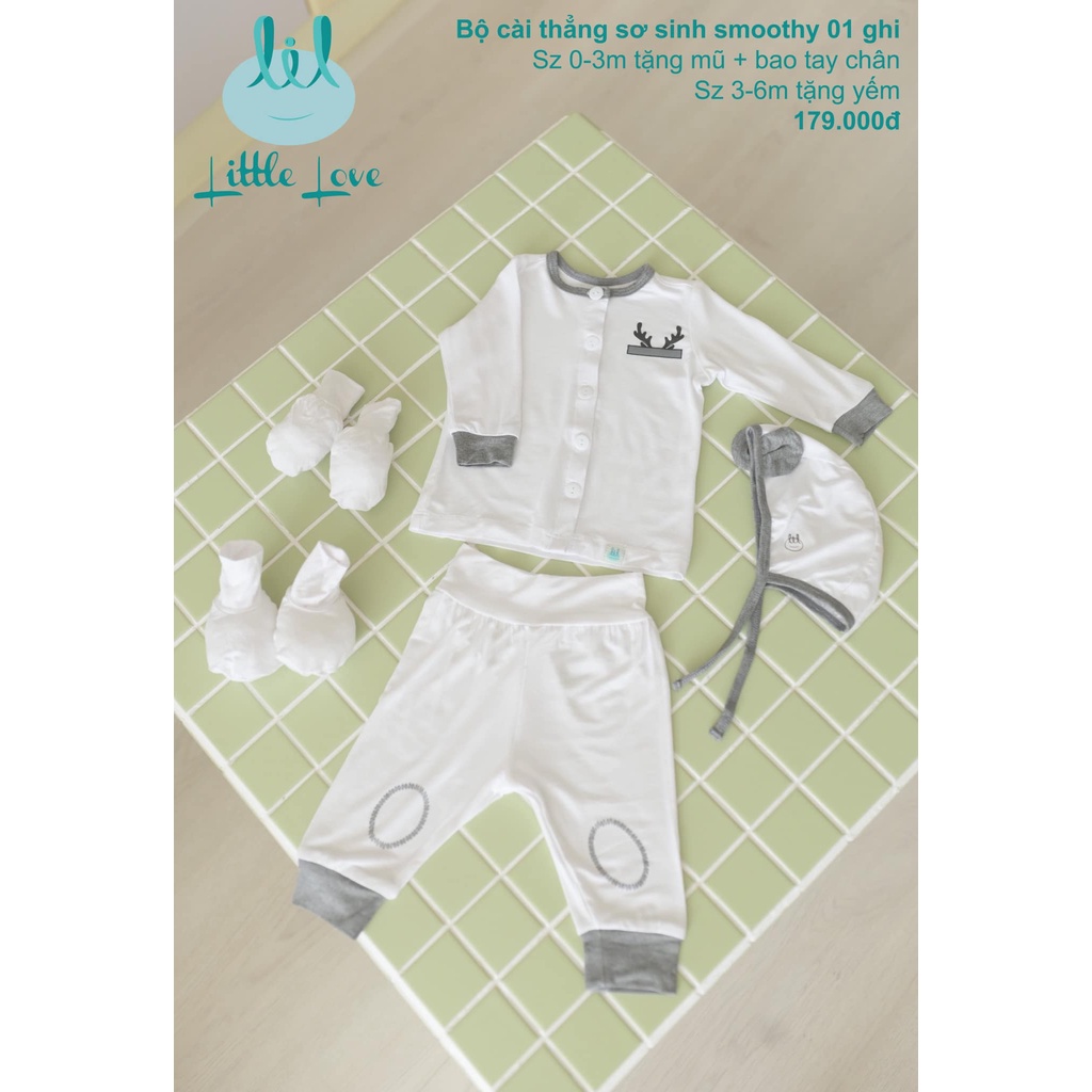Bộ quần áo dài tay cài thẳng sơ sinh smoothy 01 cho trẻ từ 0-6m little love (LDT97)