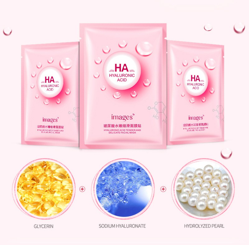 Image 1 Pcs Hyaluronic Acid Moisturizing Mask Moisturizing Oil Control Facial Mask Máscara Hidratante De Seda Ácido Hialurônico Firmador Anti-Rugas Clareador Hyaluronic Acid Pore Refining &amp; Moisturizing Essence Facial Mask