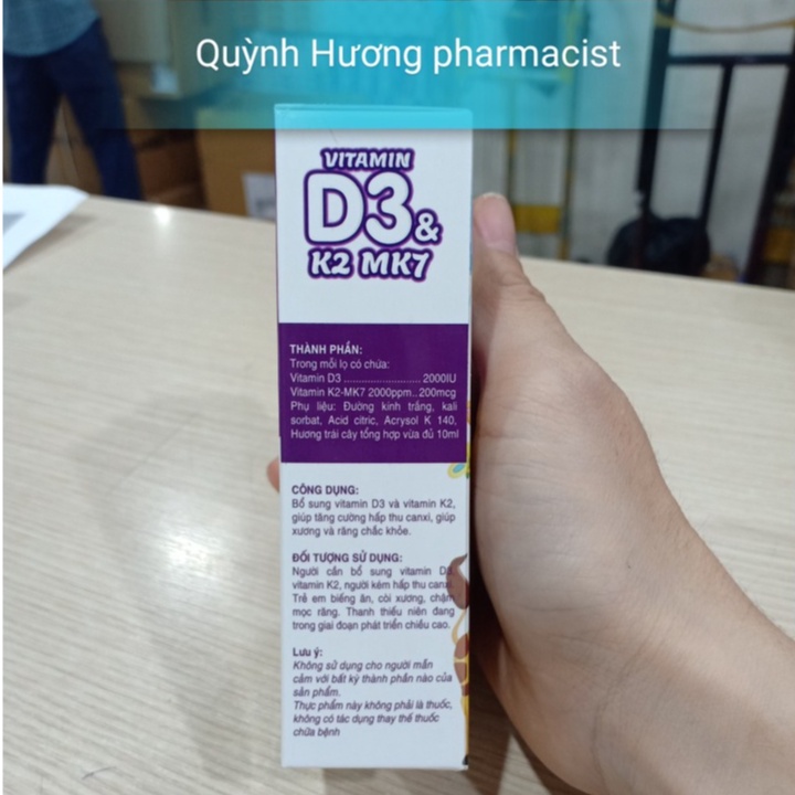 Vitamin D3 K2 MK7 10ml giúp hấp thu canxi hiệu quả