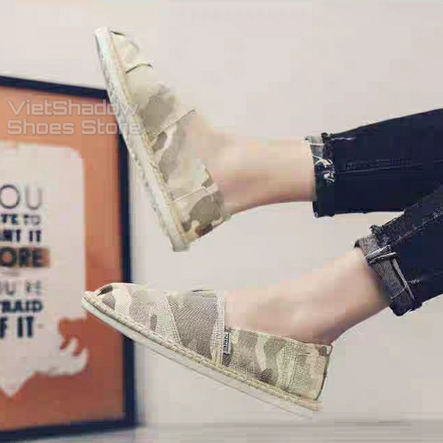 Slip on nam - Giày lười vải nam cao cấp - Vải thô màu camo xám đậm và xám nhạt - Mã SP 2930 | BigBuy360 - bigbuy360.vn