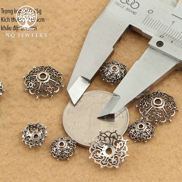 Charm bạc chụp hạt đầu lưới torus - NQ Jewelry