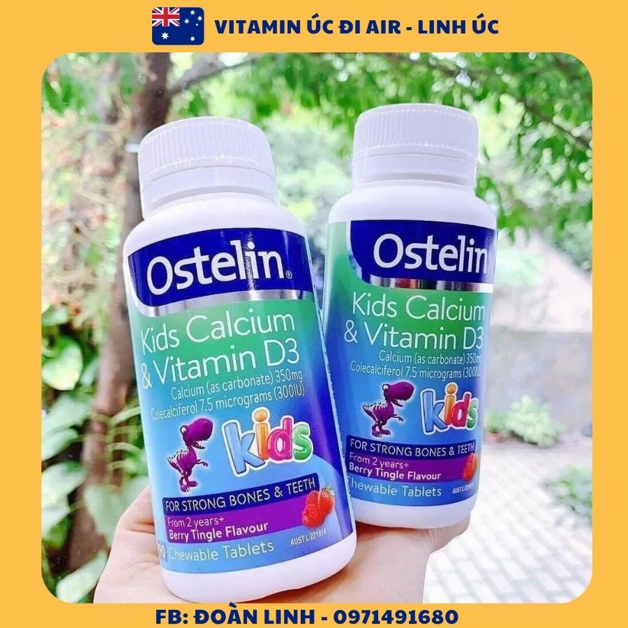 Canxi khủng long cho bé Ostelin Kids Milk Calcium & D3 , Hàng chuẩn úc, Cho Trẻ Từ 7 Tháng Tuổi