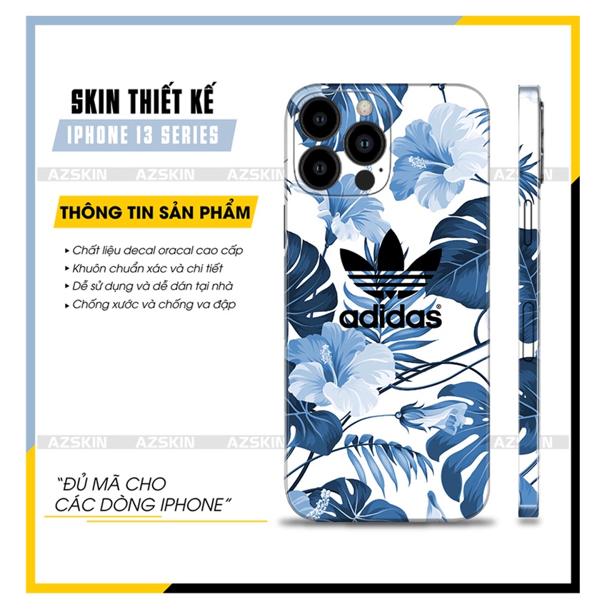 Miếng Dán Skin Adidas IPhone 13 Mini/13/13Pro/13 Pro Max |SK_IPLB03| Chất Liệu Nhập Khẩu, Cắt CNC Dán Full Lưng Viền Máy