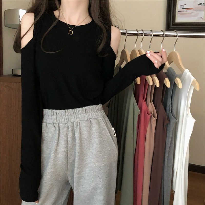 Áo thun nữ tay dài hở vai thời trang Hàn Quốc mới