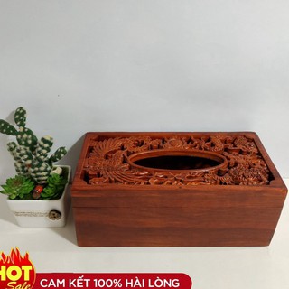 Hộp đựng giấy ăn gỗ hương khắc long phụng sum vầy siêu đẹp -hàng cao cấp