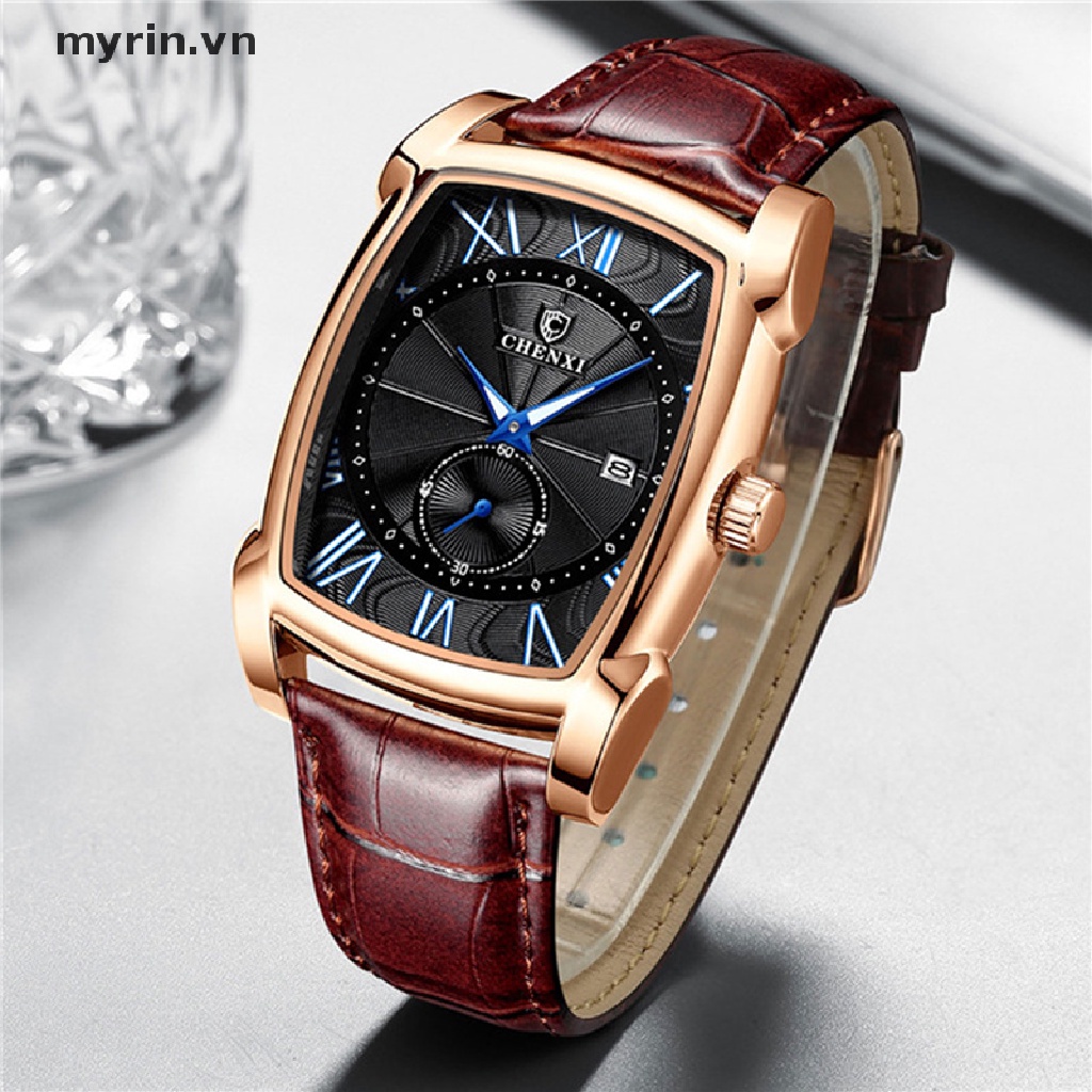Đồng Hồ Đeo Tay Mặt Vuông Dây Da Chống Nước Dành Cho Nam