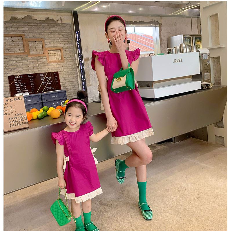 Đầm Ren Tay Cánh Tiên In Hình Trái Cây Dễ Thương Thời Trang Mùa Hè Cho Mẹ Và Bé Gái