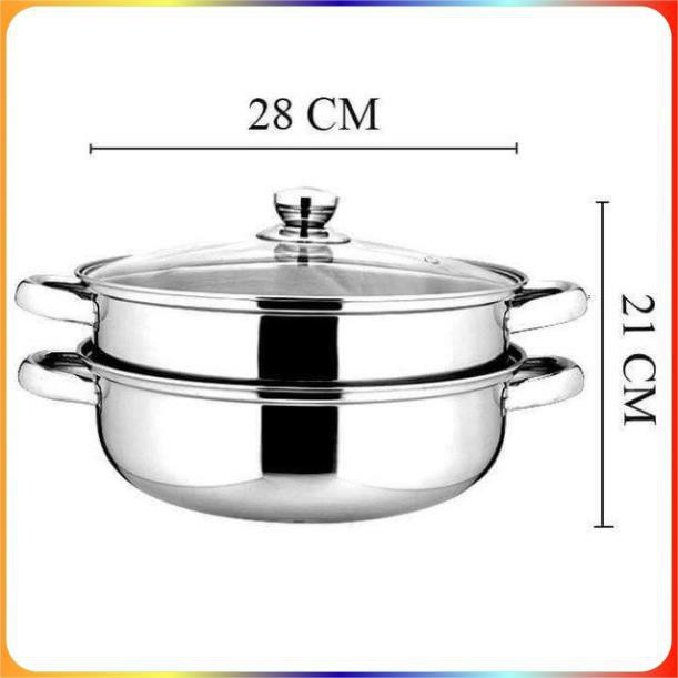 [1 đổi 1 khi nhận bị móp,méo]Nồi Hấp Inox 2 Tầng, sử dụng được cho bếp từ bếp ga-Bảo hành 12 tháng