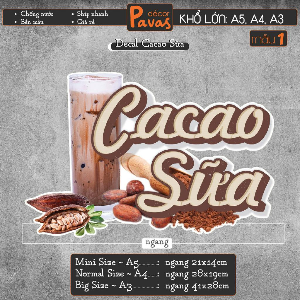 Decal Cacao, Chanh Dây, Dừa Lạnh, Nước Sâm chống nước trang trí dán quán trà sữa, cà phê, quán ăn, dán tường, tủ. TTQ18