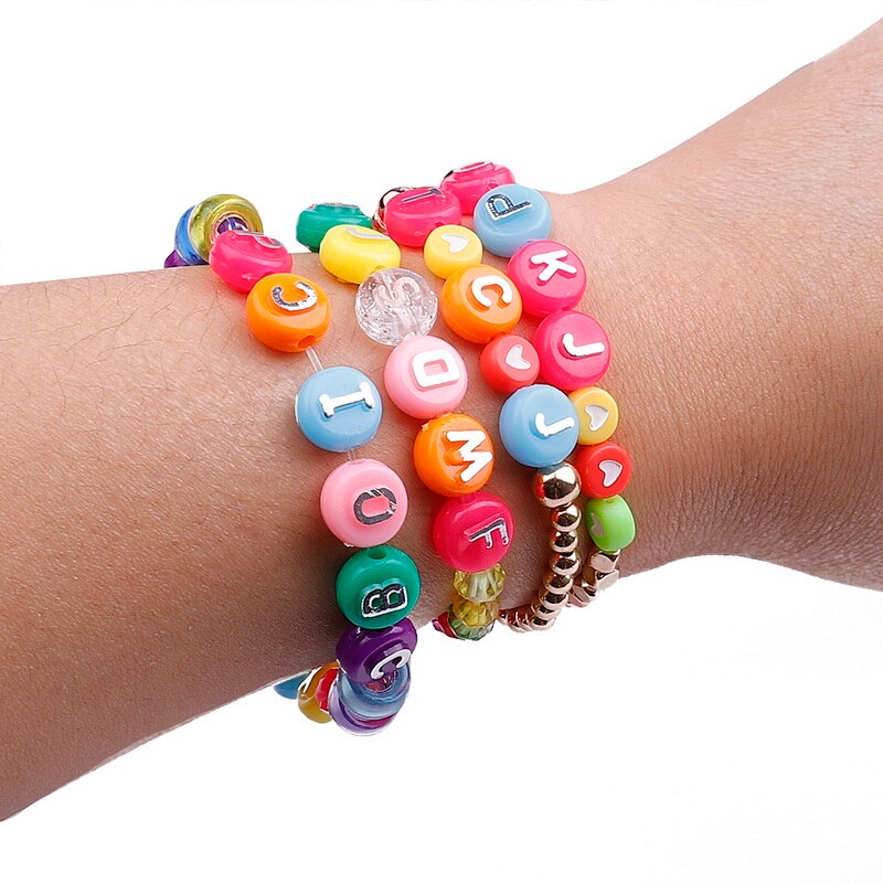 Bộ 50 hạt acrylic phẳng họa tiết chữ cái dùng làm đồ trang sức