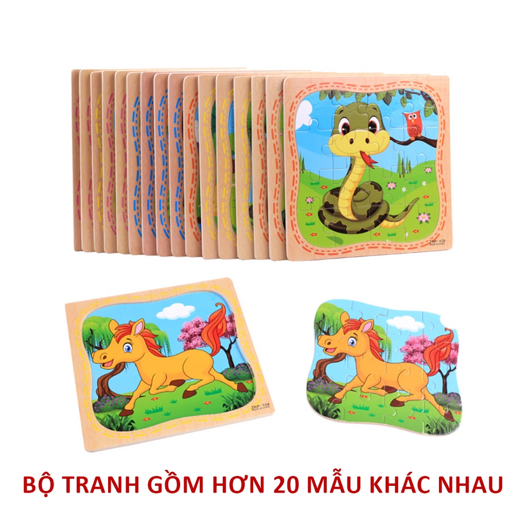 Đồ chơi gỗ BAPKIDS, Tranh ghép hình 16 mảnh 15x15cm nhiều chủ đề