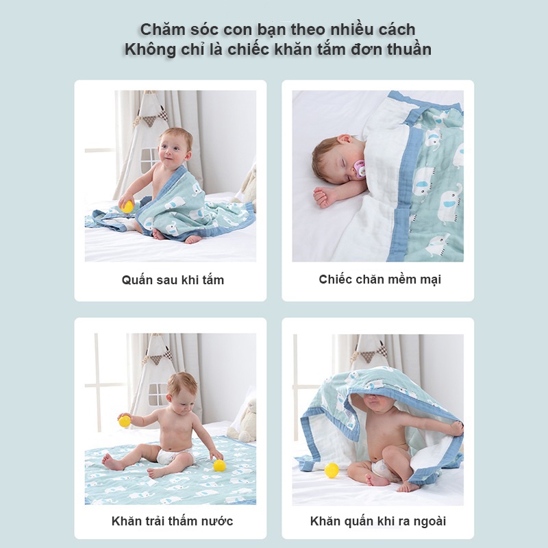 [ Tặng bát ăn dặm mini ] Khăn Tắm 6 Lớp hàng Quảng Châu CAO CẤP kích thước 110 x 110 cm