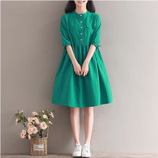 Đầm xanh lá tay nơ