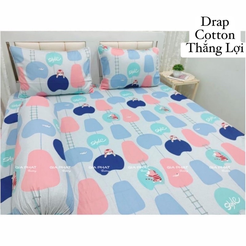 Ga Thắng lợi cotton, ga giường 100% chuẩn logo ( 4 món) mẫu Mèo nhỏ