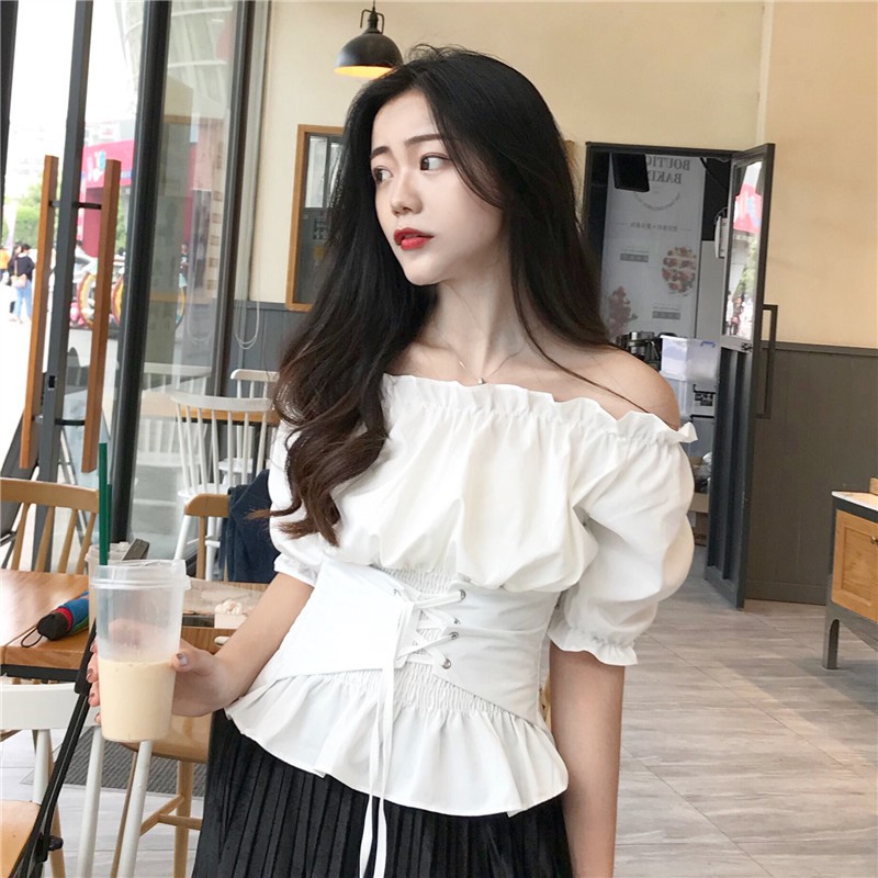 🌸Xả Có Hạn🌸Hàng Quảng Châu Độc Lạ🌸 Áo Trễ Vai Trắng Thắt Đai Cá Tính 🌸Gợi Cảm Sang Trọng